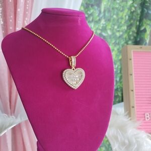 Gold over Sterling Silver Heart Crystal Necklace